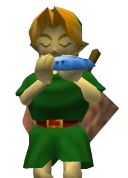 Link from Legend of Zelda with an ocarina